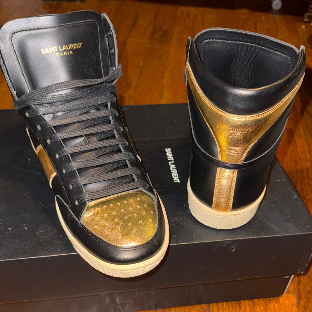 Saint Laurent Men's Black and Gold High-Top Sneakers - Picture 4 of 5